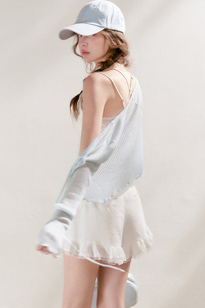 Lyocell Ruffled Tie-Front Cardigan