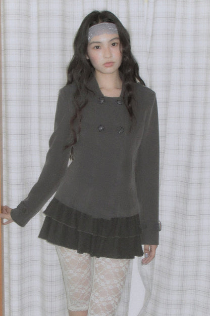 Double-Breasted Short Jacket Set-Up