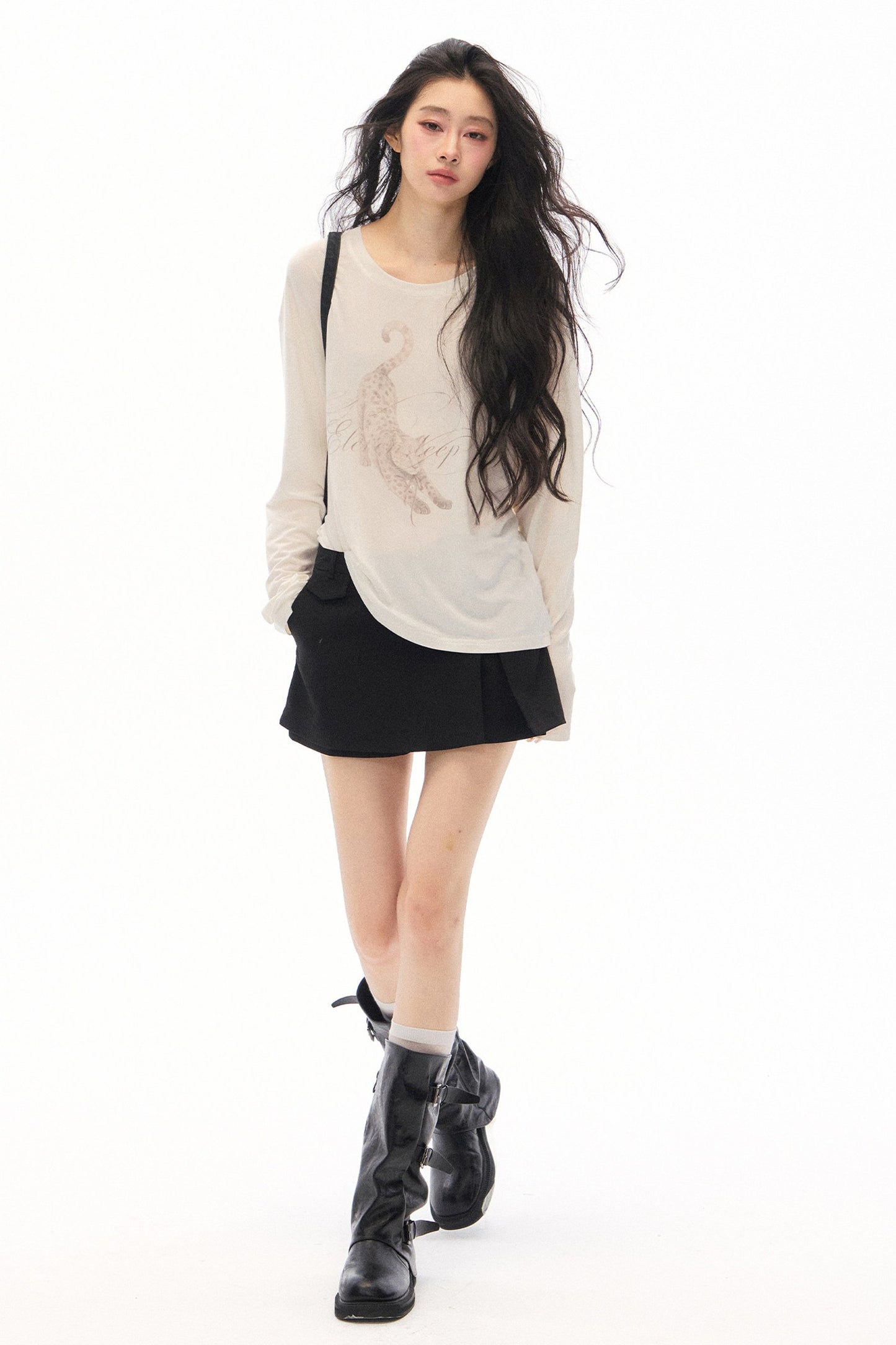 Lazy Leopard Print Lyocell Top and Black Pants Set-Up