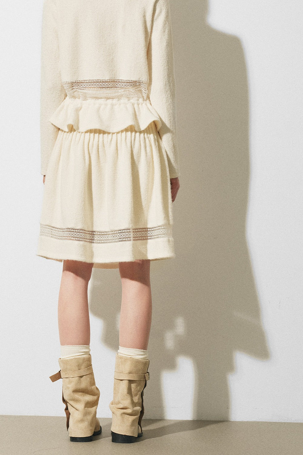 Lace Spliced Knit Cardigan and Skirt Set-Up