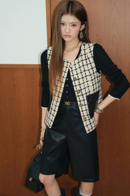 Black Leather Mid-Length Shorts and Vest Set-Up