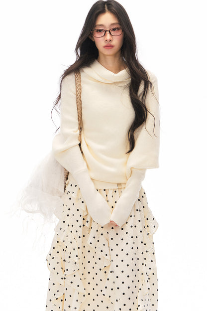Batwing Knit Top and Polka Long Skirt Set-Up