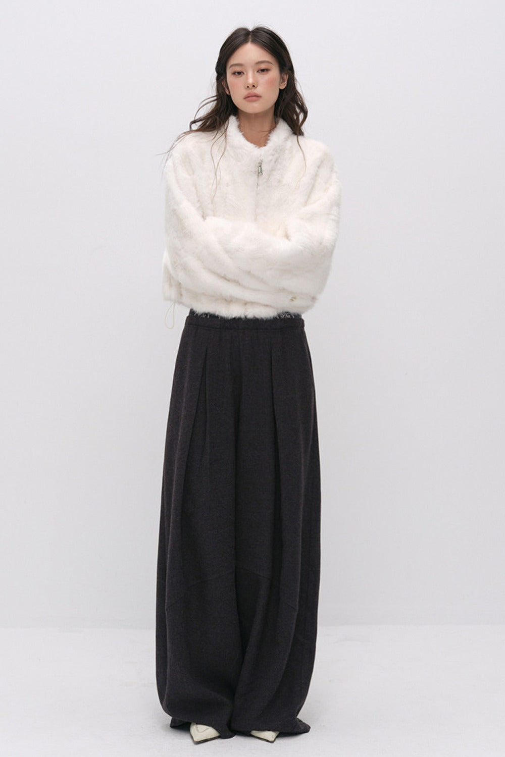 Stand Collar Faux Fur Jacket