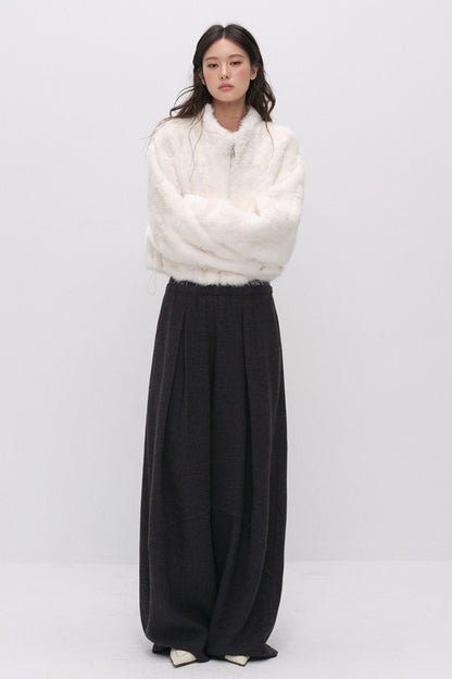 Stand Collar Faux Fur Jacket