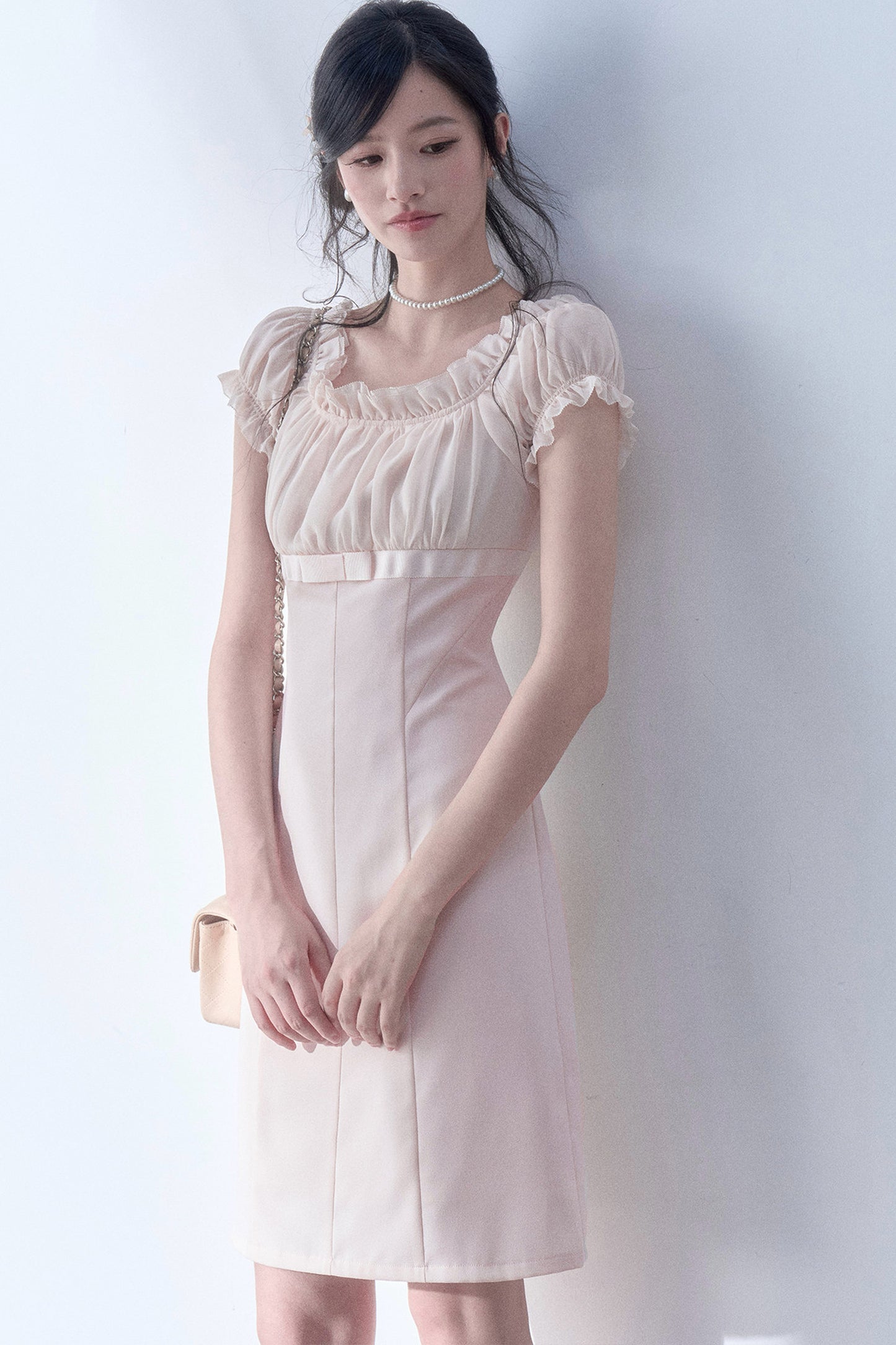 Pleated Lace Chiffon Dress