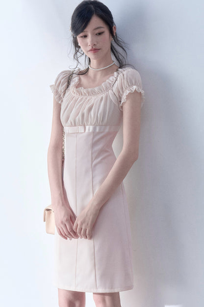 Pleated Lace Chiffon Dress
