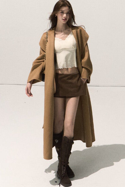 Manteau en laine double face style peignoir