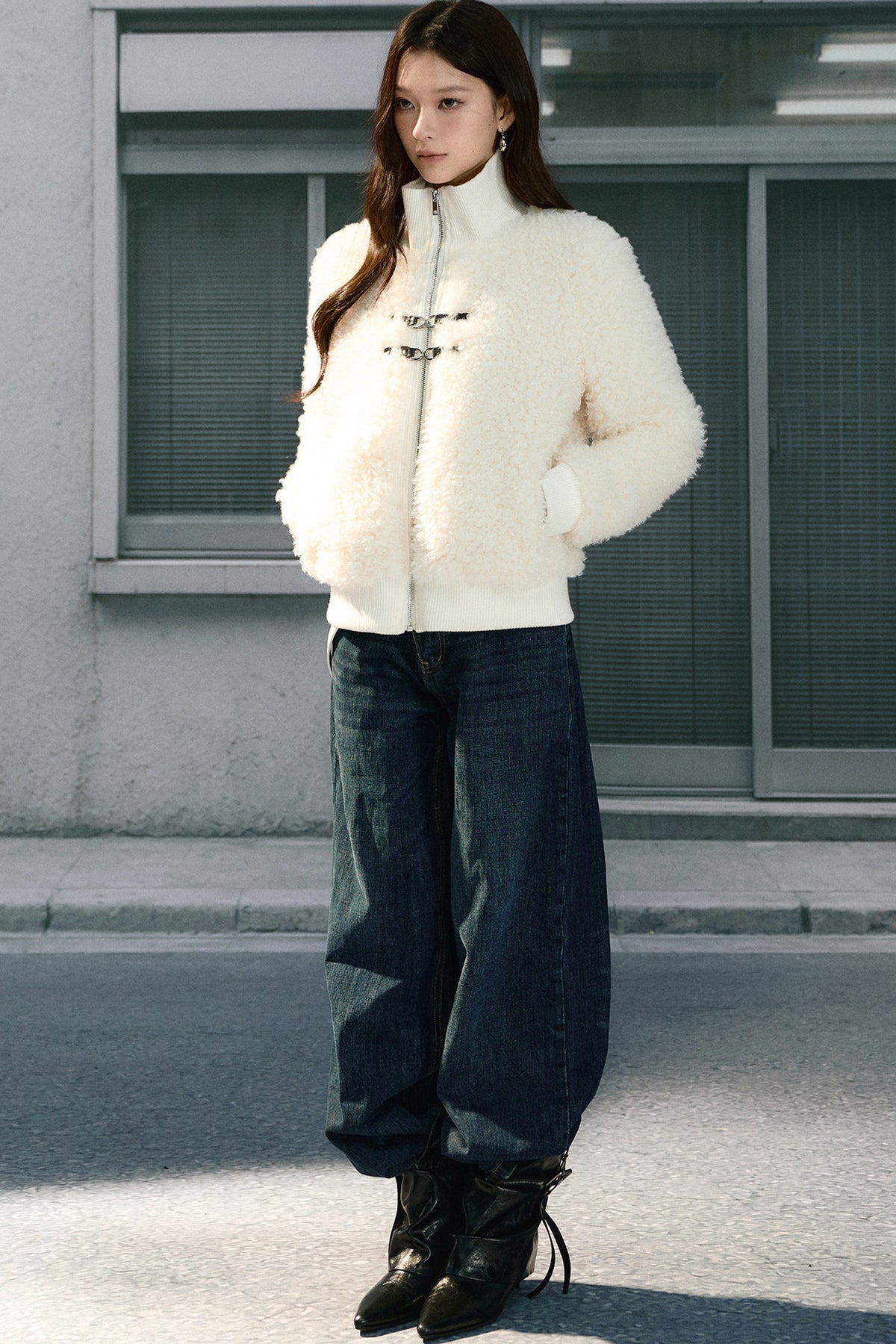 Loose Patchwork Stand-Up Collar Fur Jacket