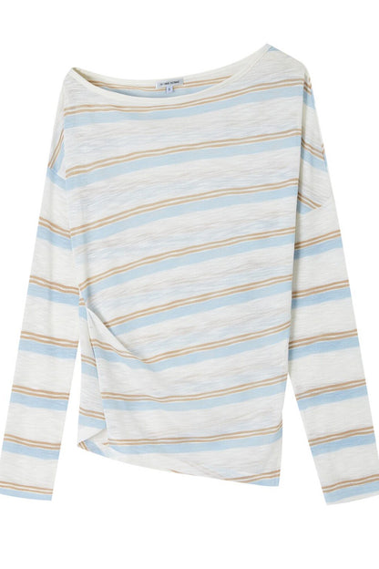Off-Shoulder Striped Long-Sleeve Blouse