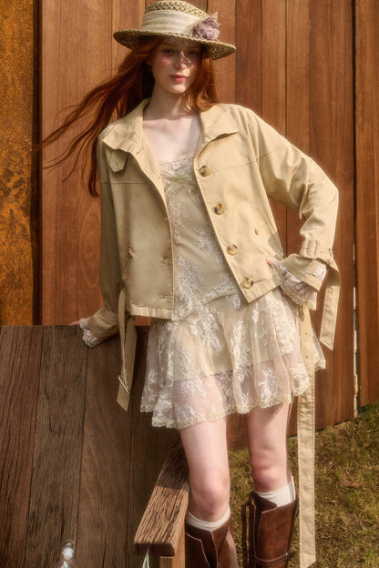 Skin Brown Short Trench Jacket