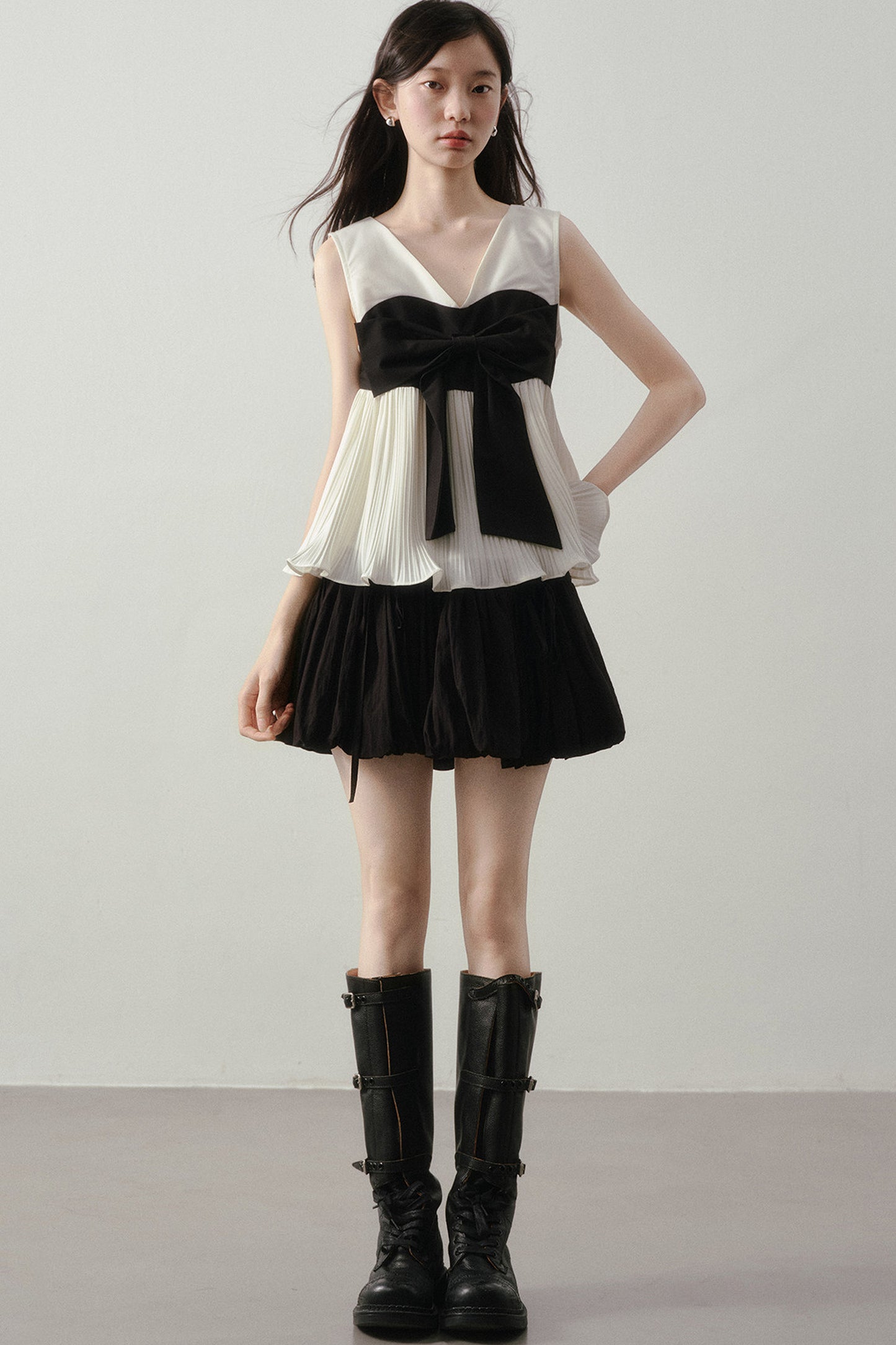 Color-Blocked Ribbon Babydoll Top