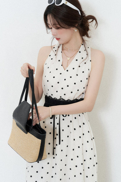 White Polka Dot Halter Dress