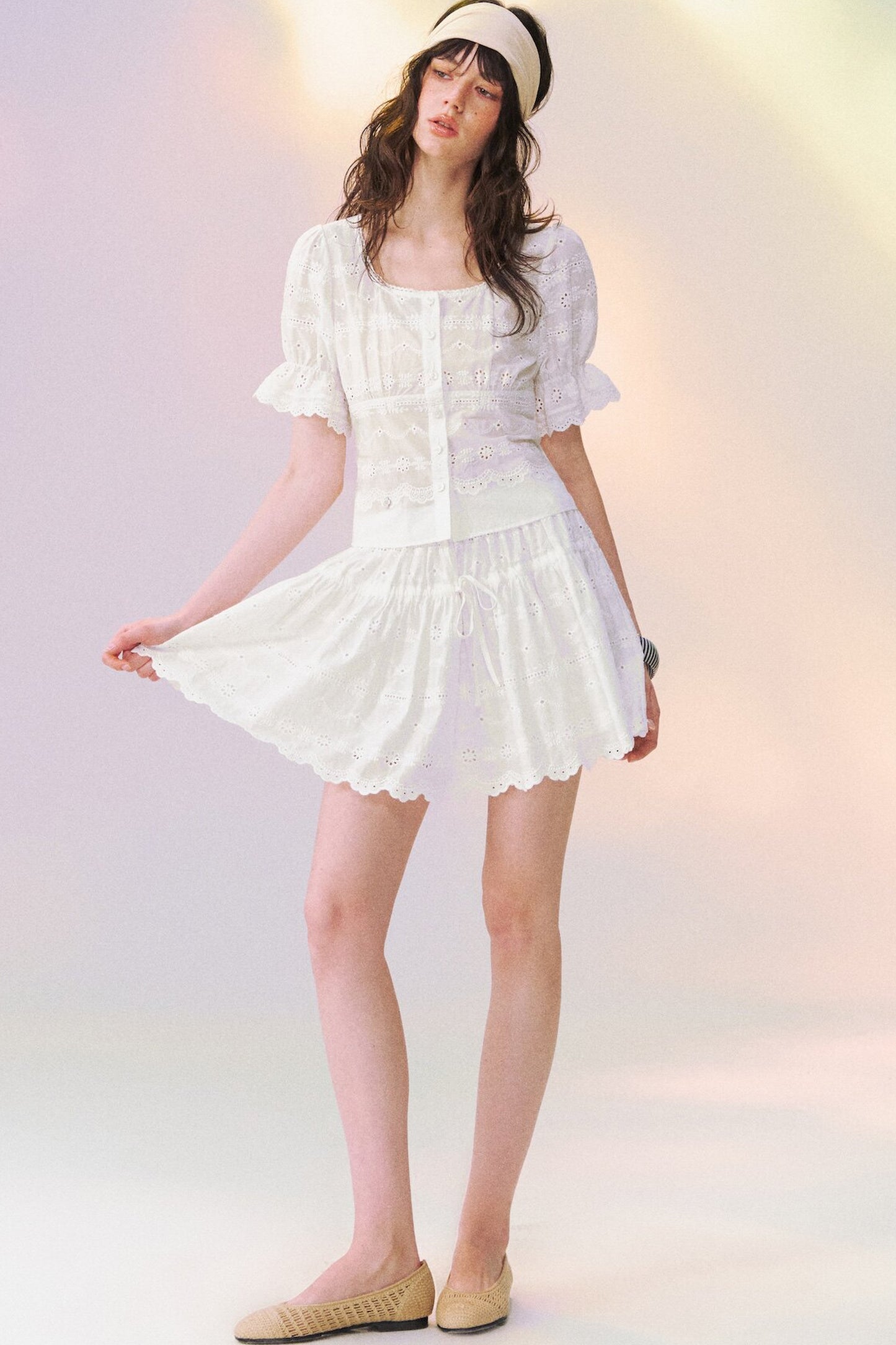White Eyelet Puffy Skirt and Top Set-Up