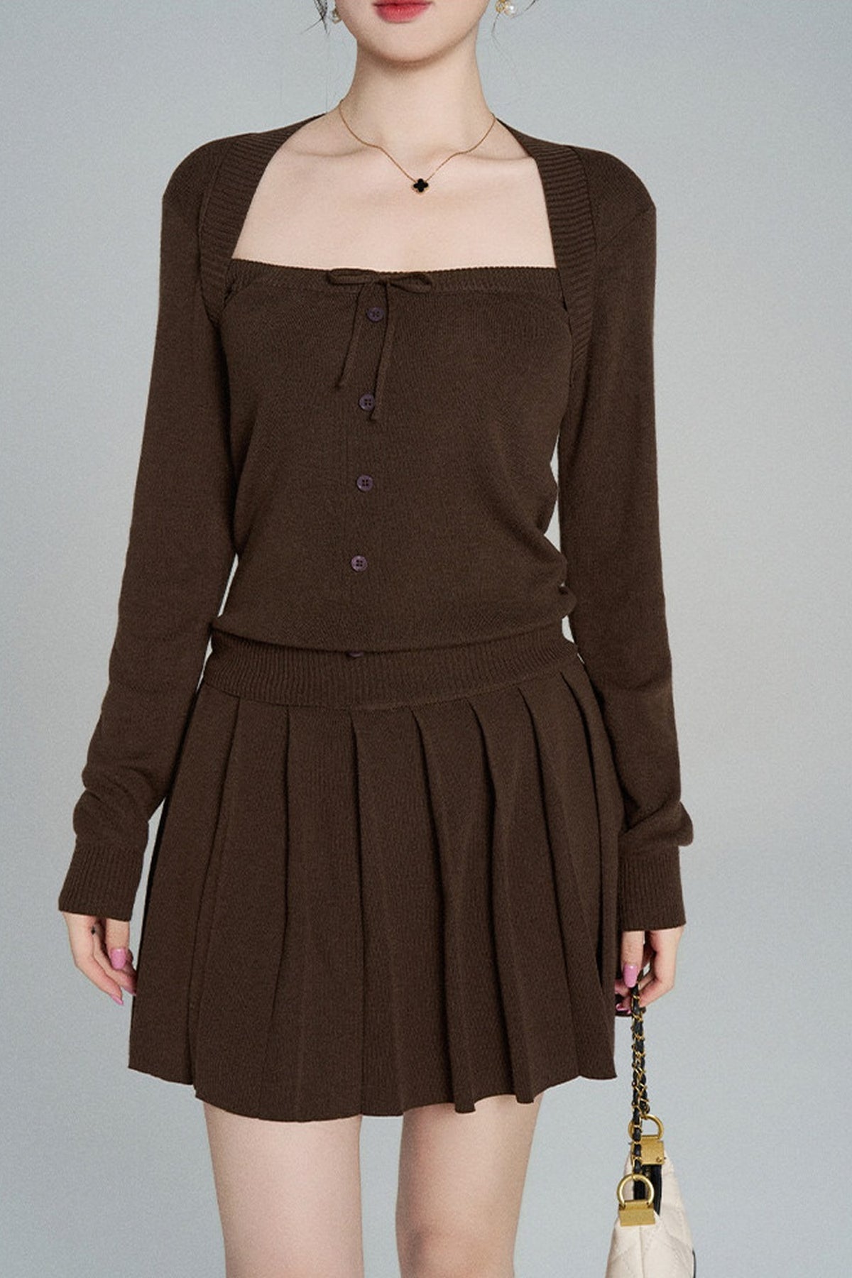 Square Neck Knit Top and Skirt Set-Up