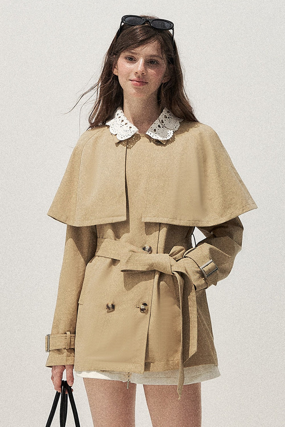 Detachable Cape Crochet Collar Trench Coat