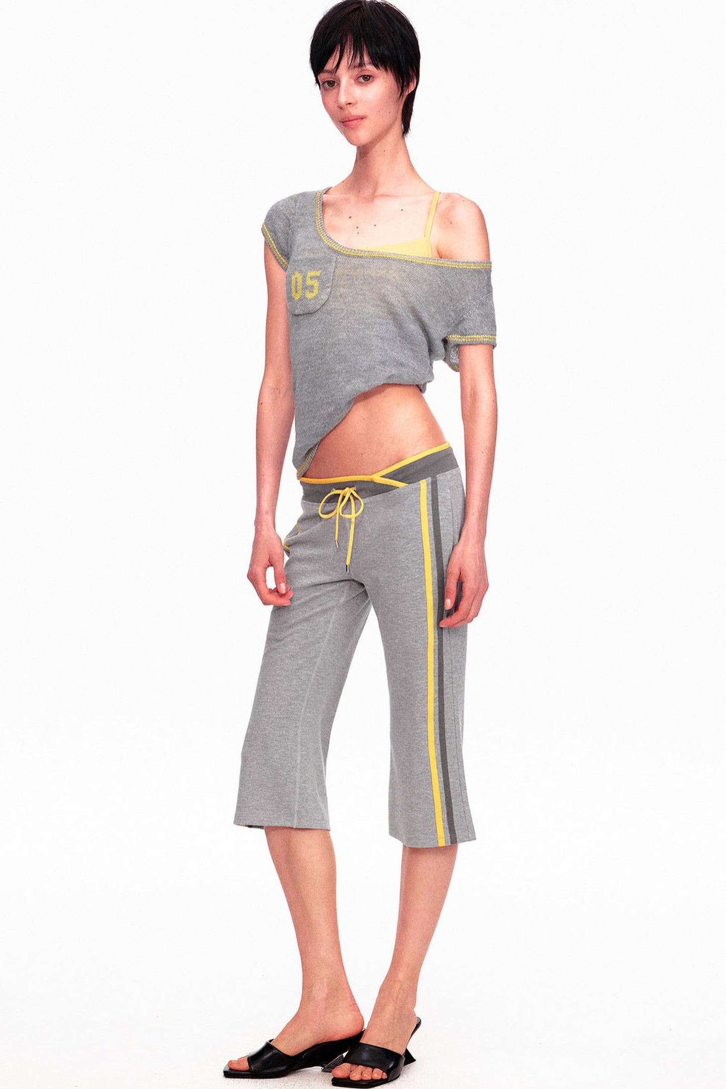 Low-Waist Color-Block Drawstring Knit Capri Pants