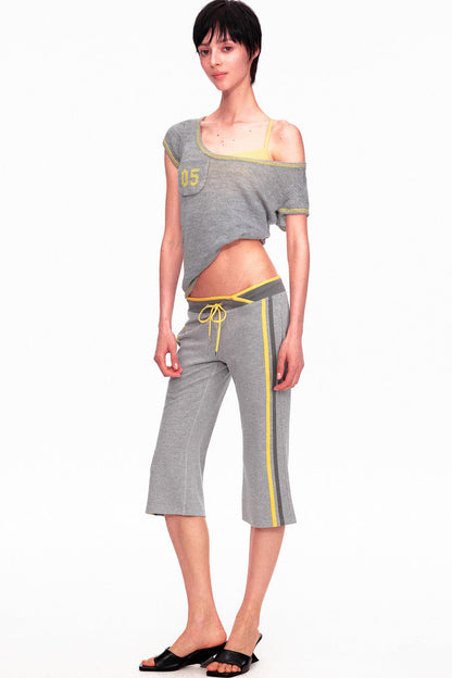 Low-Waist Color-Block Drawstring Knit Capri Pants