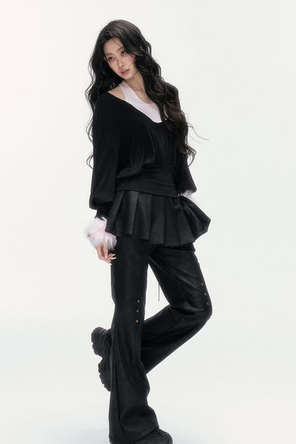 Flared Pants With Detachable Skirt