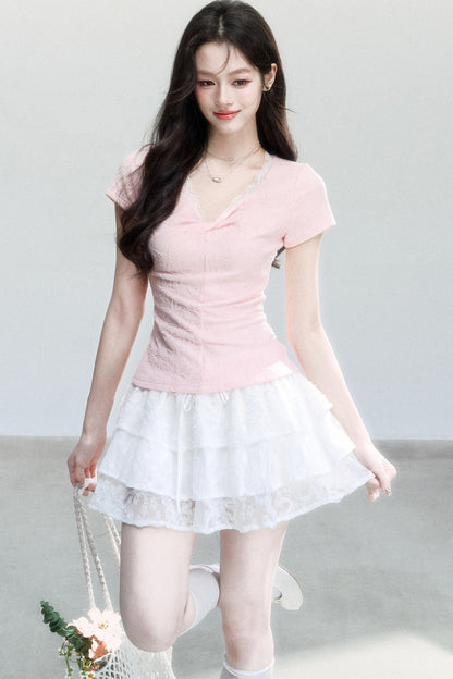 Jacquard V-Neck Textured Top