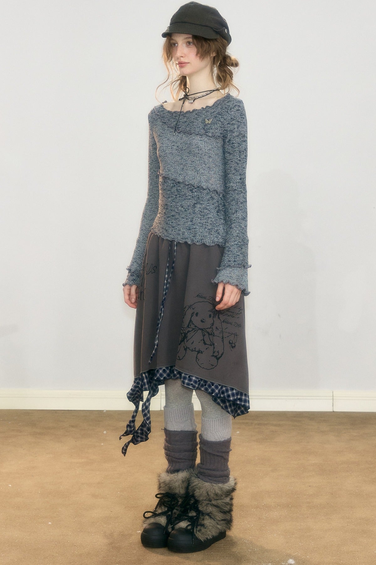 Plaid Graffiti Rabbit Skirt