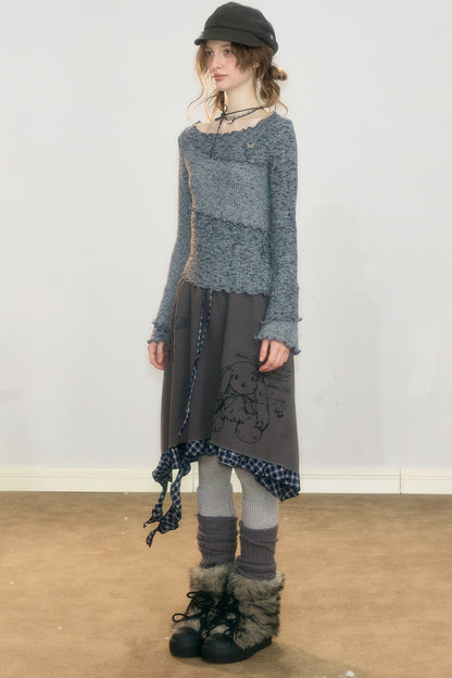 Plaid Graffiti Rabbit Skirt