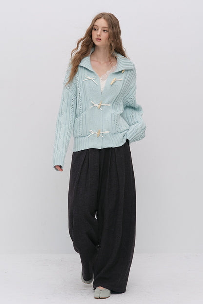 Wool Jacquard Wide-Leg Trousers