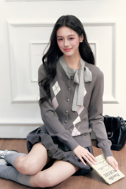 Layered-Look Argyle Sweater And Skirt Set-Up
