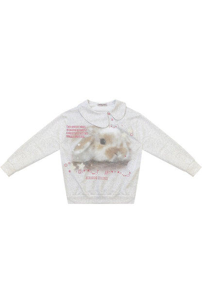 Sudadera con estampado de conejo y cuello Peter Pan