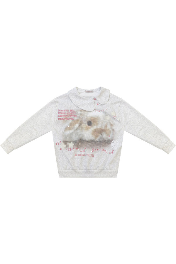 Sudadera con estampado de conejo y cuello Peter Pan