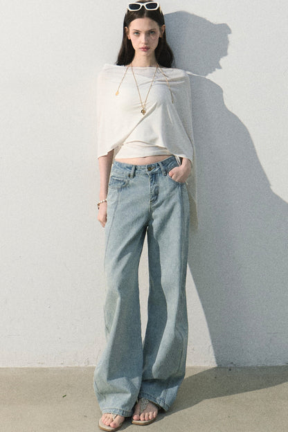 Pantaloni vintage in cotone effetto consumato a gamba larga