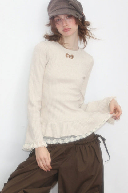 Lace Ruffle Hem Knit Top
