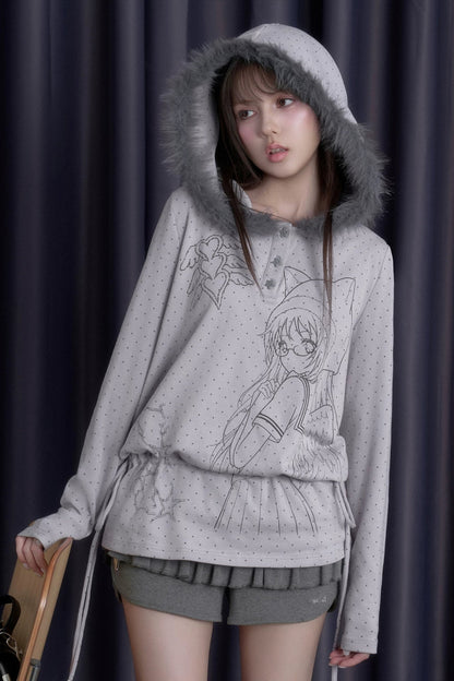 Gray Purple Printed Hoodie