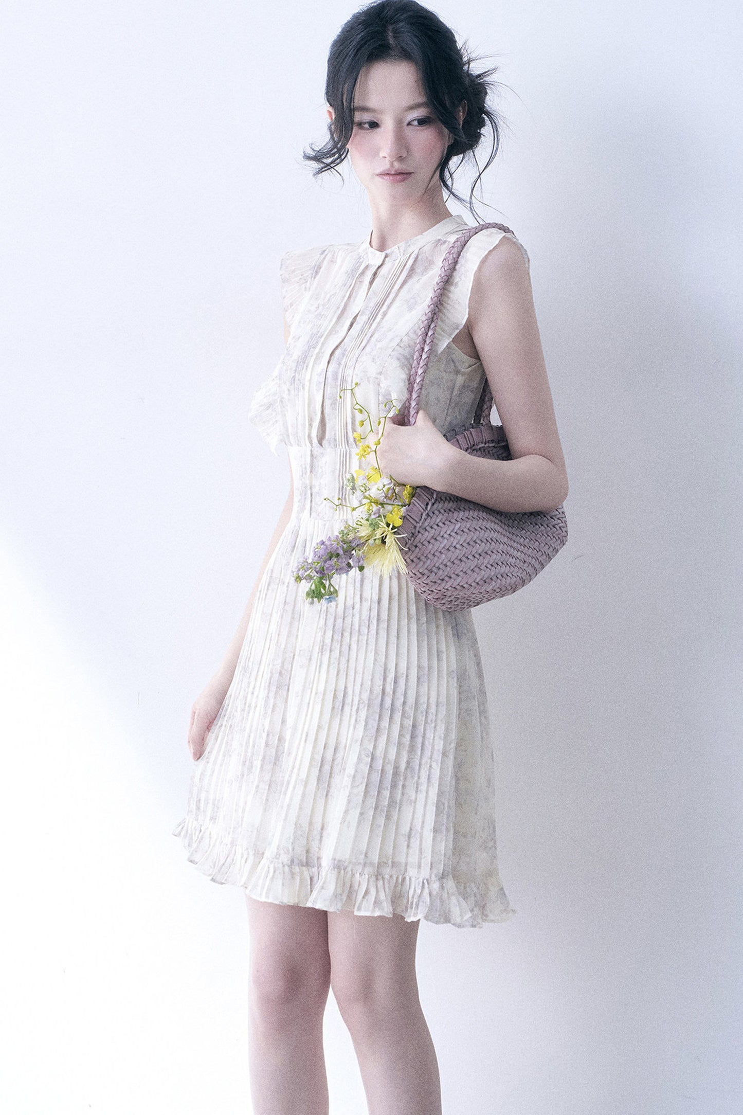 Floral Chiffon Pleated Dress