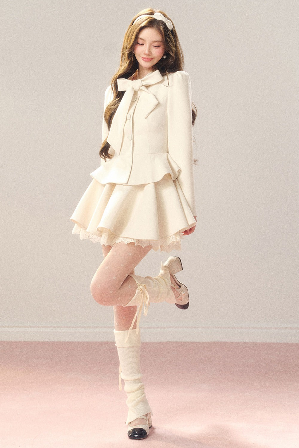 French Hepburn Style Imitation Wool Top and Skirt Set-Up