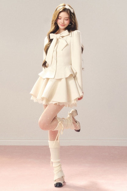 French Hepburn Style Imitation Wool Top and Skirt Set-Up