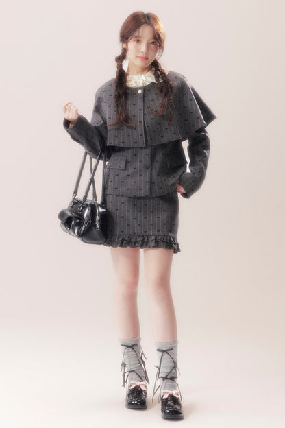 Shawl Cape Coat With Skirt and Top Set-Up