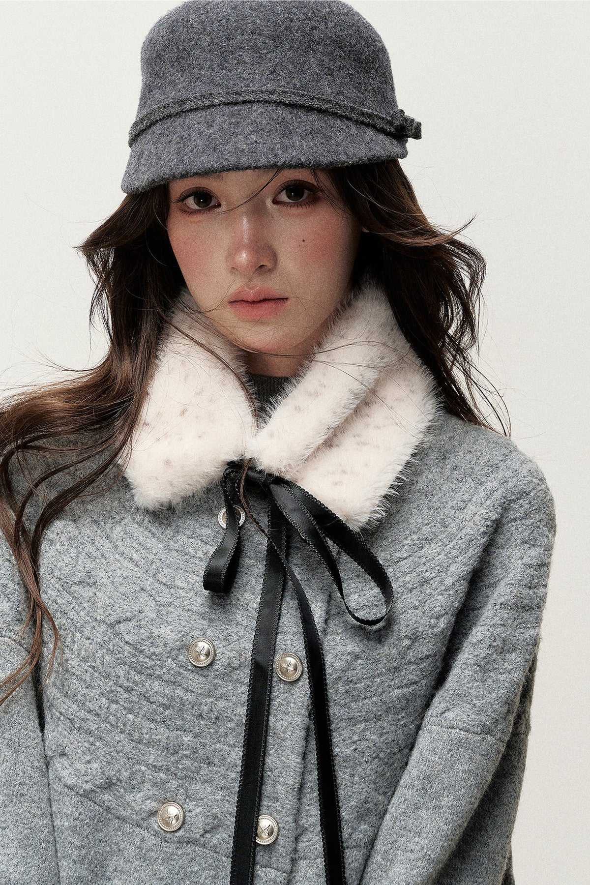 Retro Bow Fur Collar Cardigan
