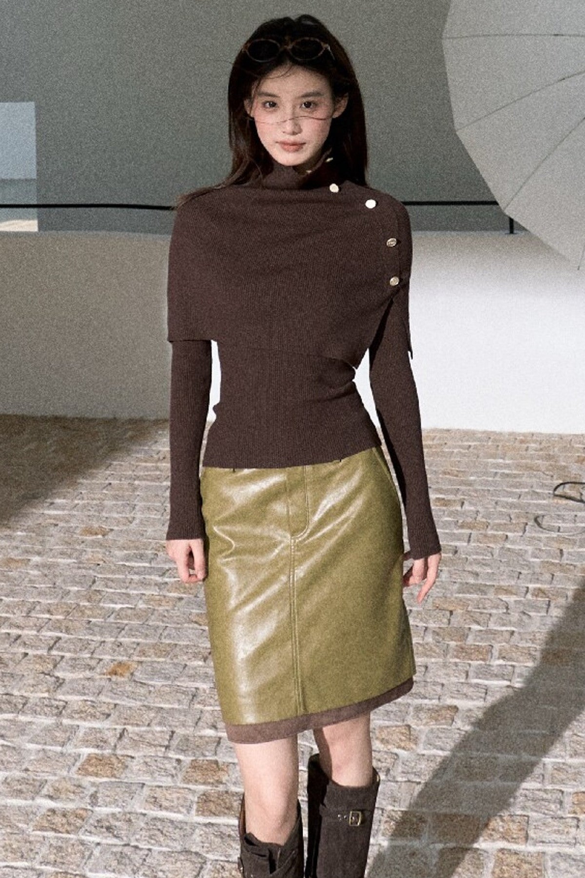 Fern Green Leather Straight Skirt