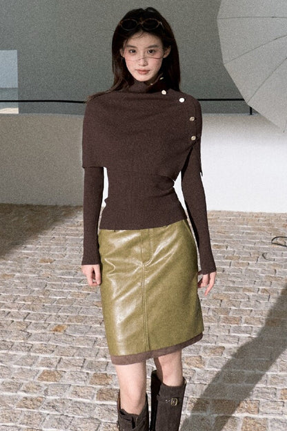 Fern Green Leather Straight Skirt