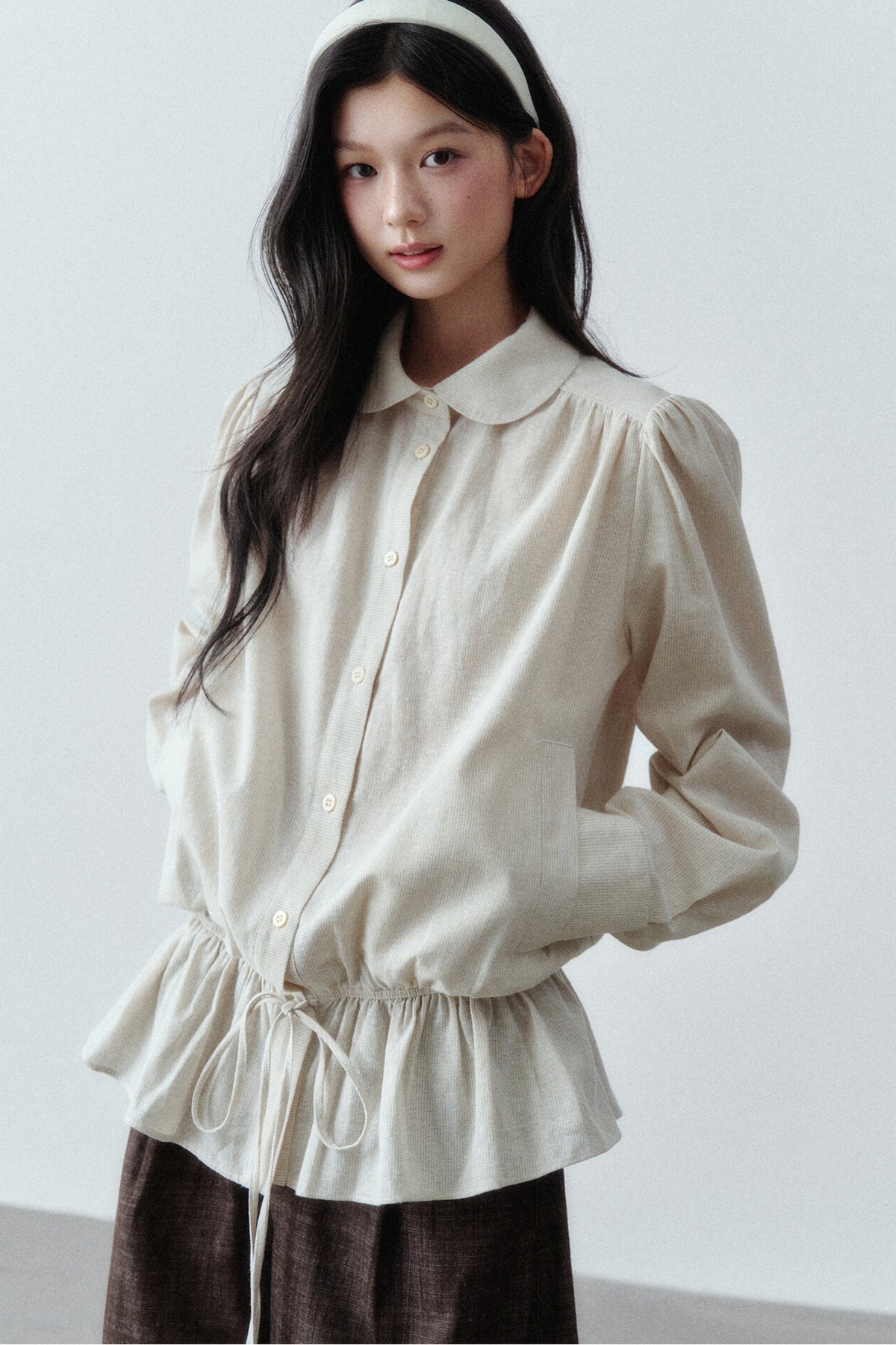 Low-Waist Ruffle Linen Shirt