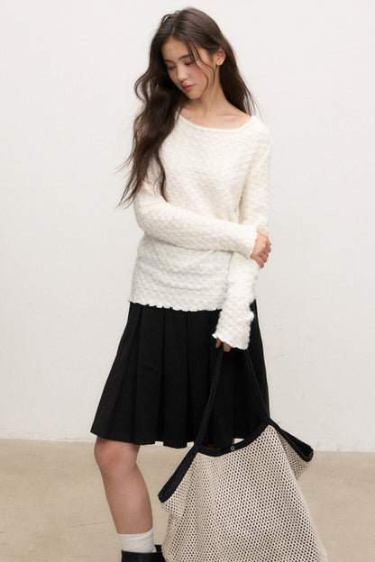 Textured Long Sleeve Knit Sweater With Pants and Skirt Set-Up