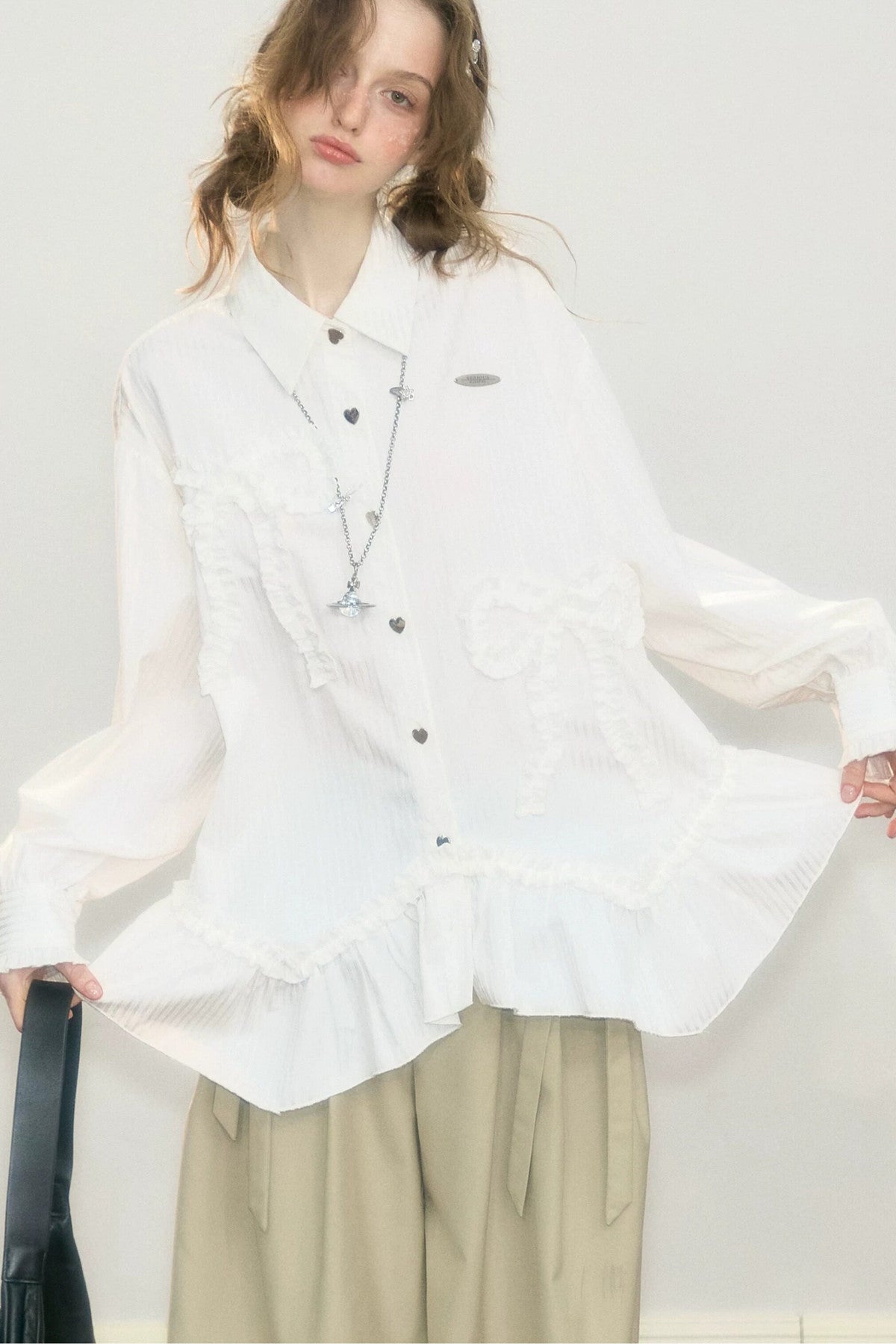 Lace Hem Bow Blouse