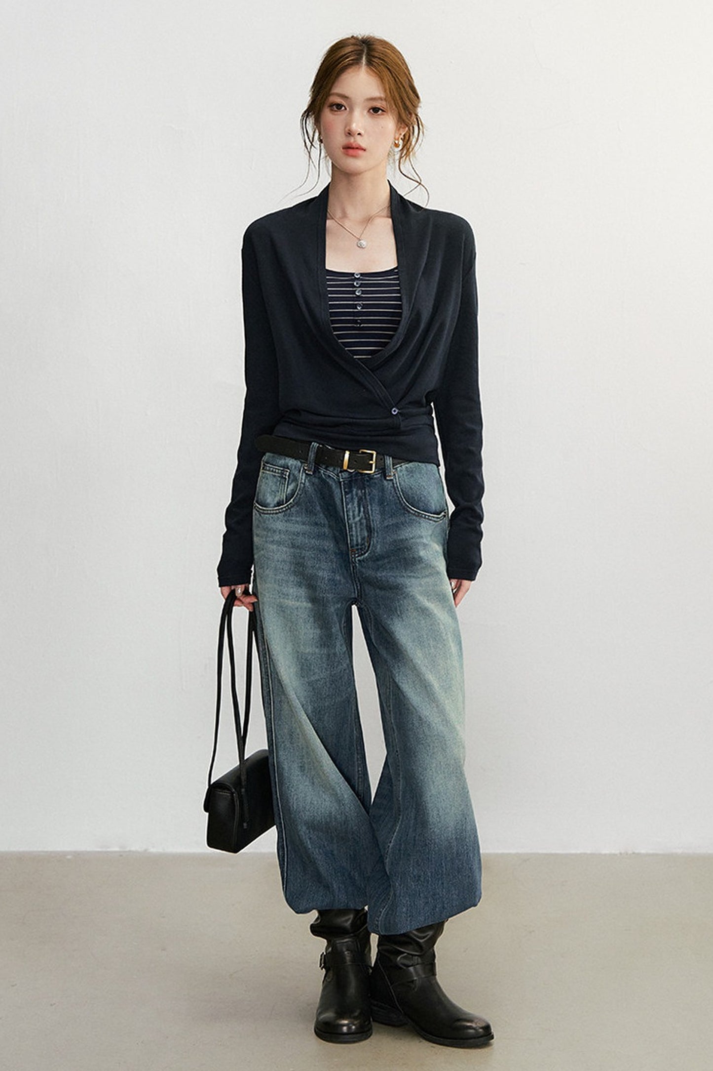 Cross V-Neck Knit Top and Camisole Set