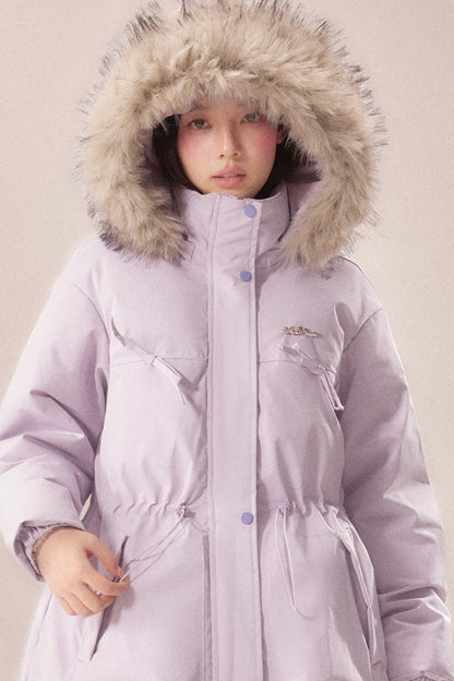 Mid-Length Fur Collar Goose Down Jacket