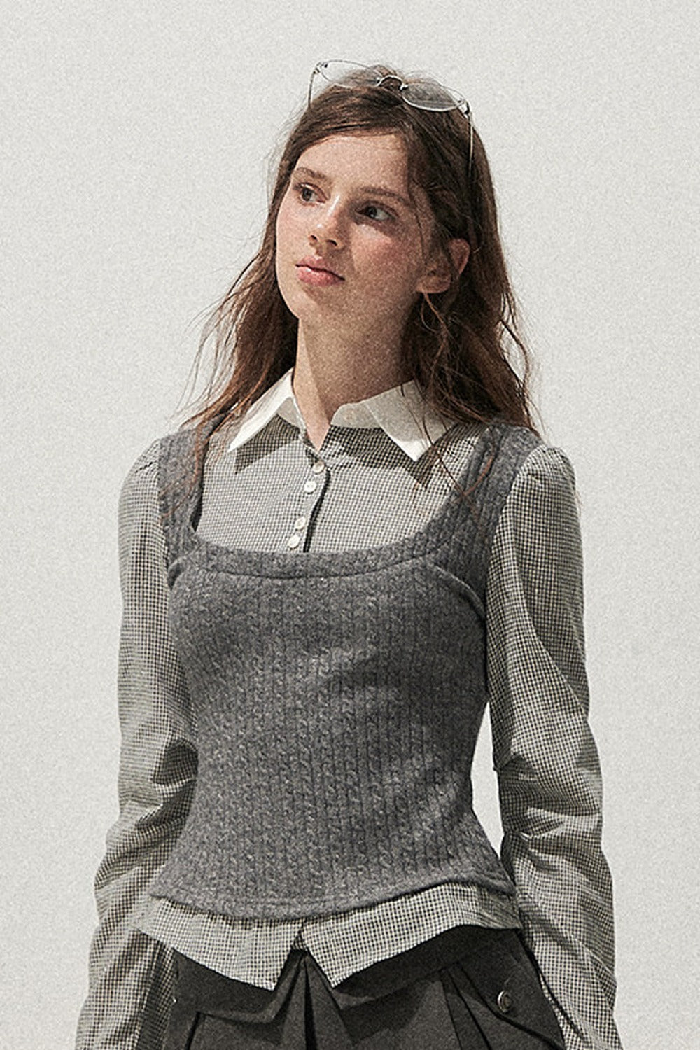 Spliced Twist-Knit Vest with Shirt Set