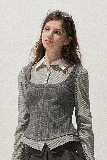Spliced Twist-Knit Vest with Shirt Set