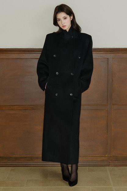 Double Breasted Notch Lapel Long Wool Coat