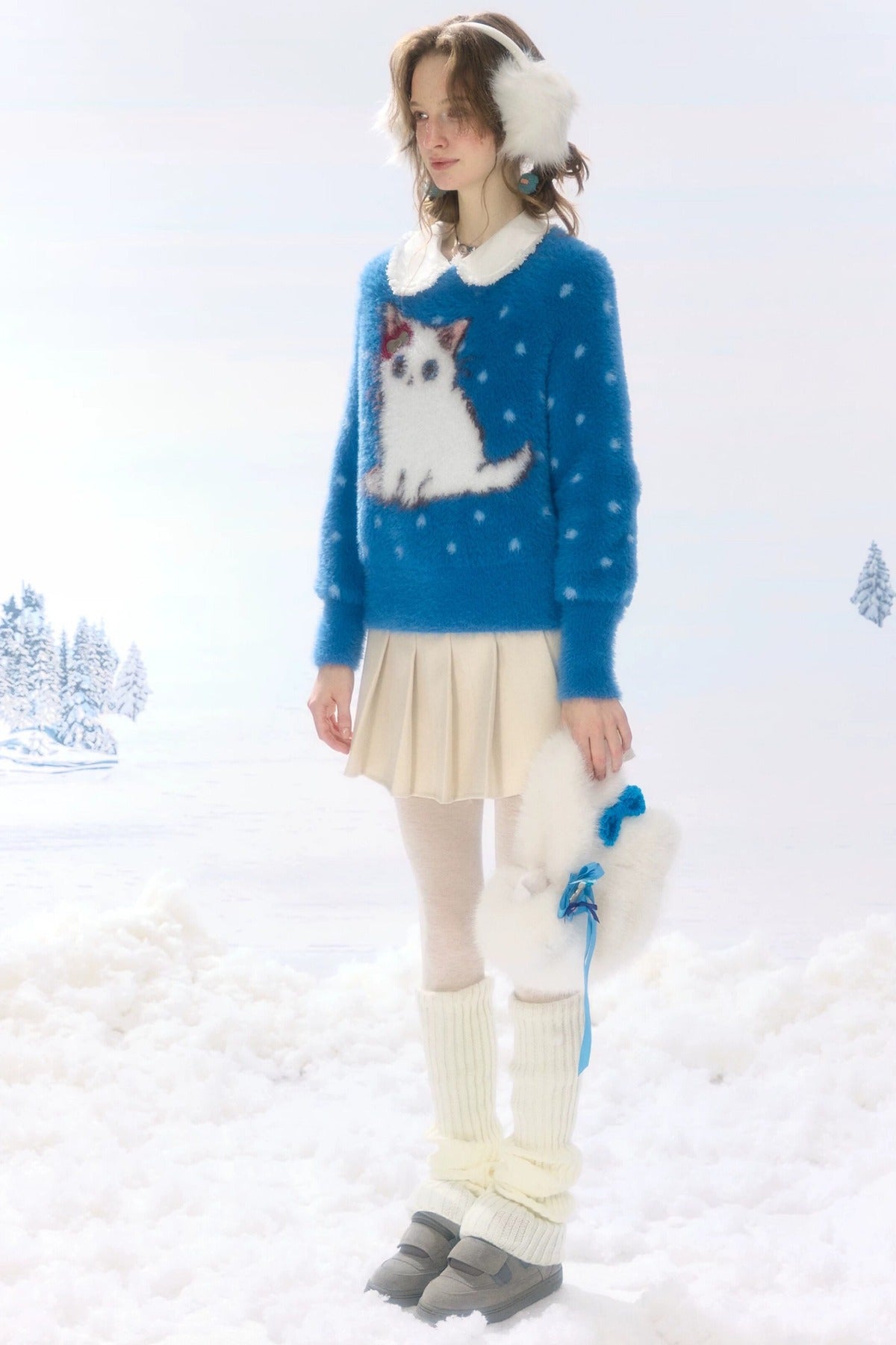 High-Waisted Apricot Pleated Woolen Skirt