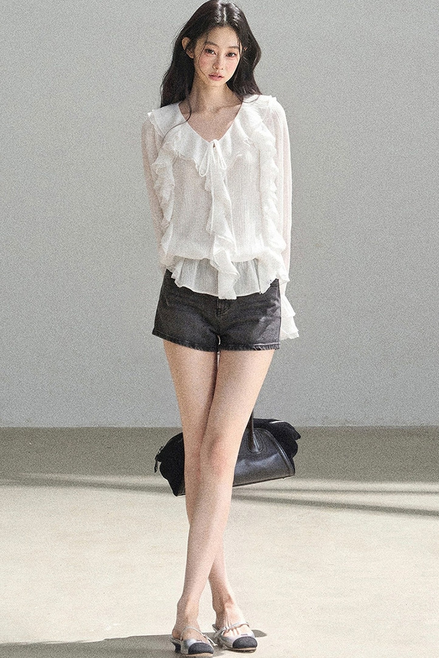 Set aus transparenter Chiffon-Cover-up-Bluse mit Rüschen