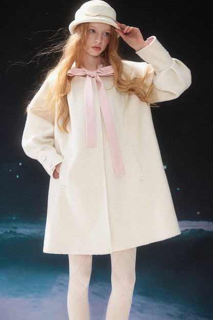 Mid-Length Bow Wool Coat
